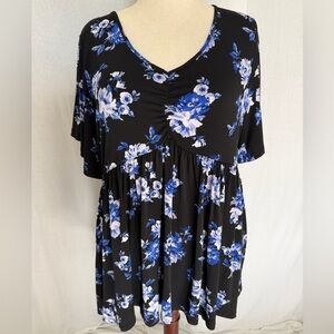 Torrid Black and Blue Floral Cinch Babydoll Tunic - Torrid Size 3 (22-24, 3X)